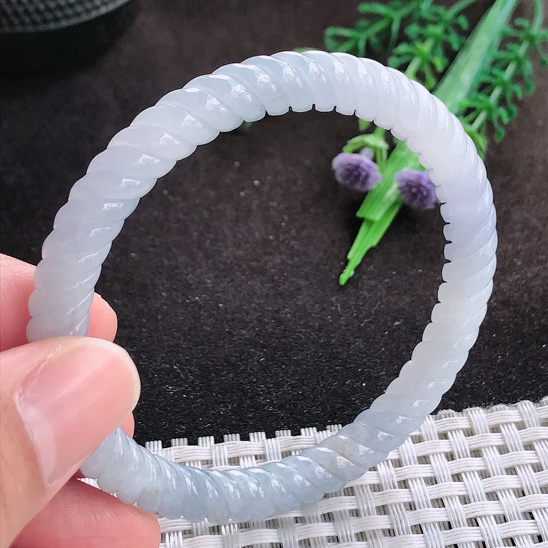 自然光54.5/7/7.5老坑精美冰润紫罗兰特色麻花手镯翡翠玉镯美人镯