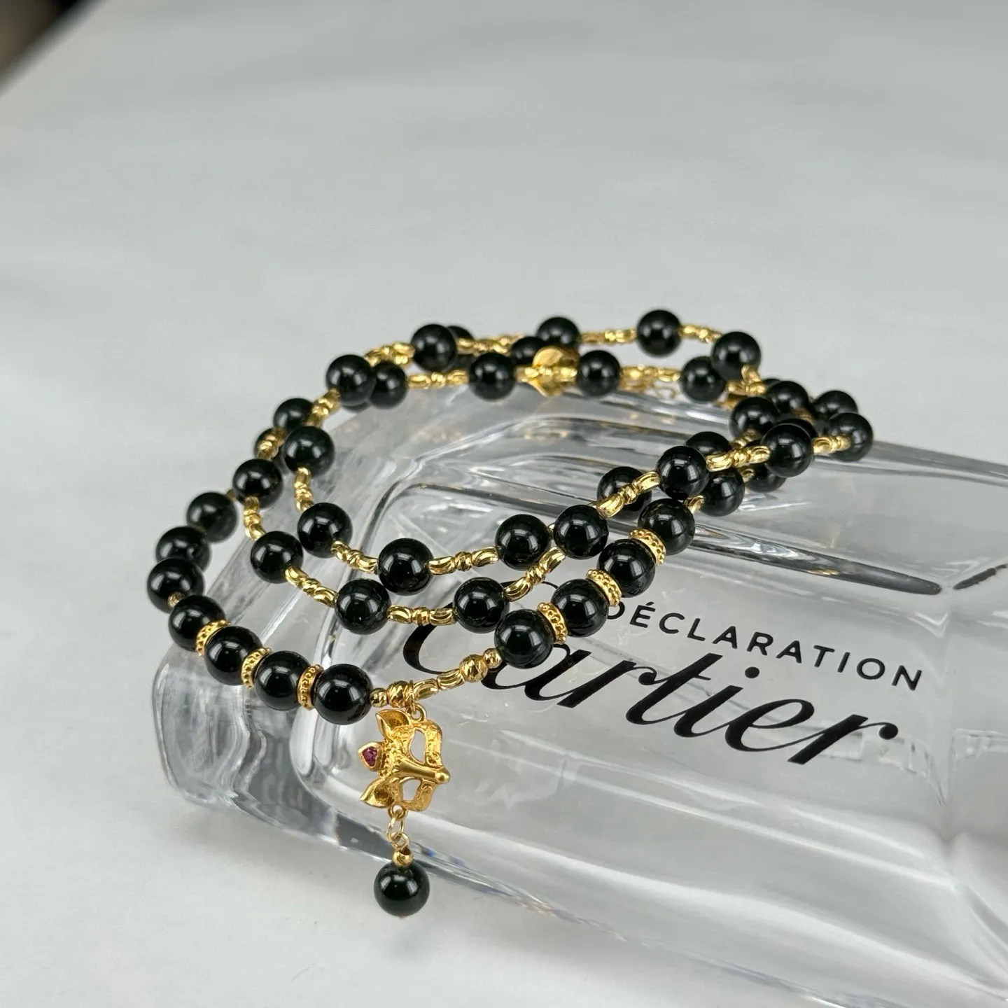 精品18k墨翠珠子项链 种好色正 黑度好 打灯通透 油性足 尺寸5.1