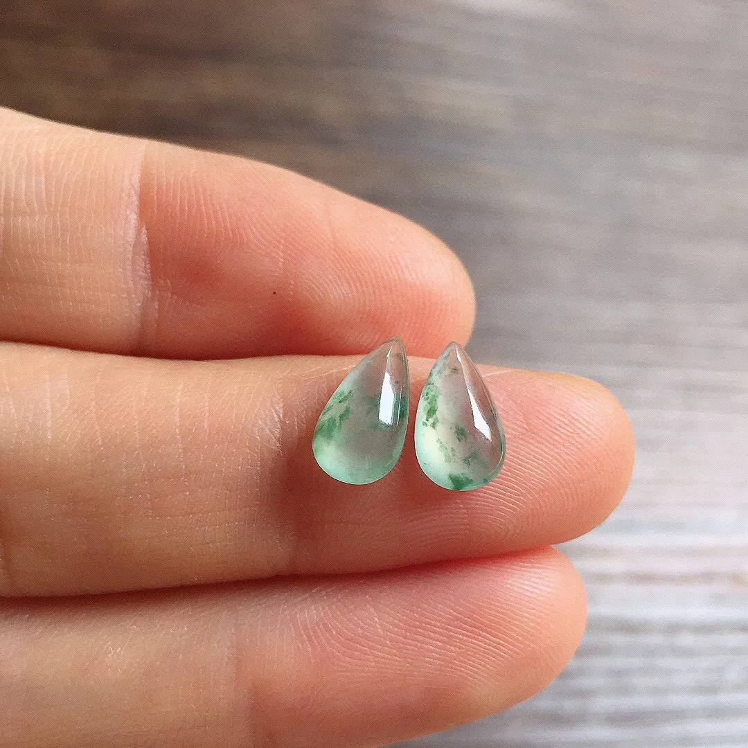 冰飘花水滴一对，镶嵌佳品，冰润细腻，种水足001 尺寸9.6*6*2.4
