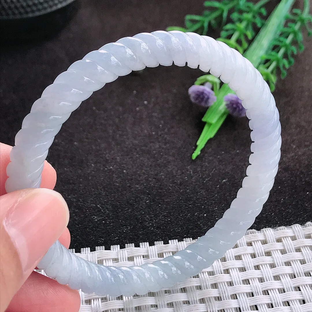 自然光54.5/7/7.5老坑精美冰润紫罗兰特色麻花手镯翡翠玉镯美人镯