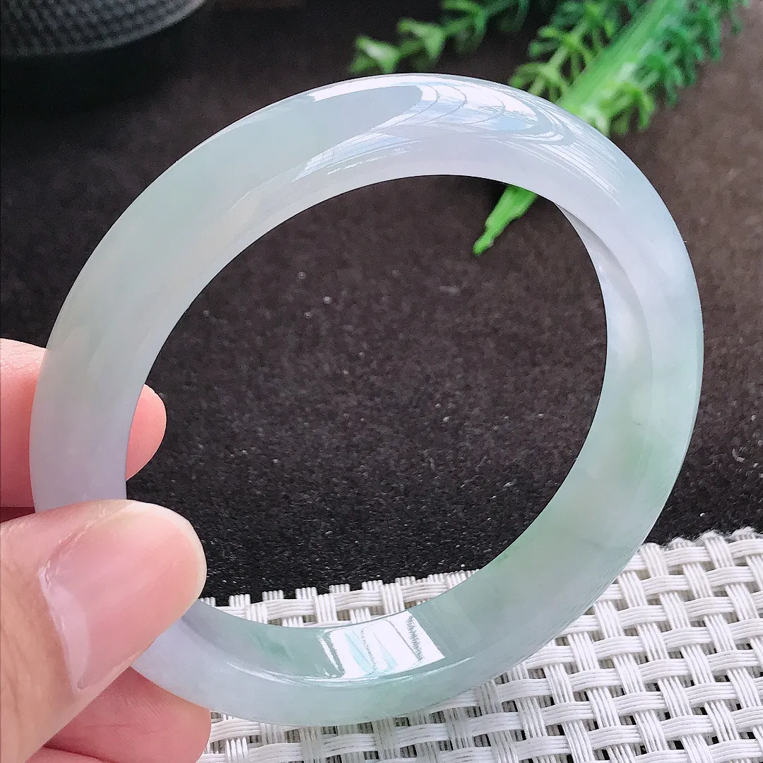 自然光56.5/12/8.1老坑冰透果冻胶冰纯手镯宽边翡翠玉镯美人镯