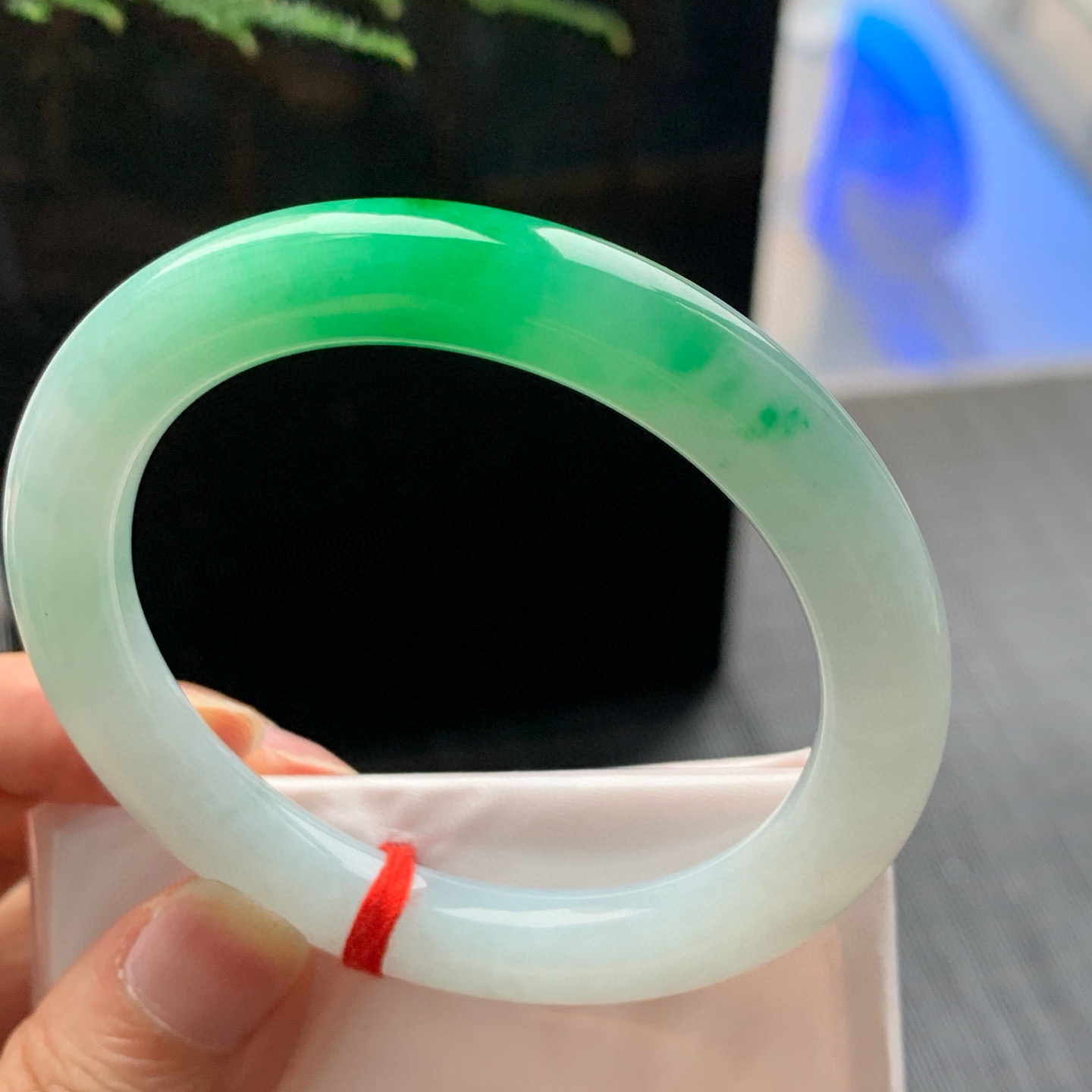 圆条冰糯阳绿 无瑕 尺寸:52.7/9 色阳