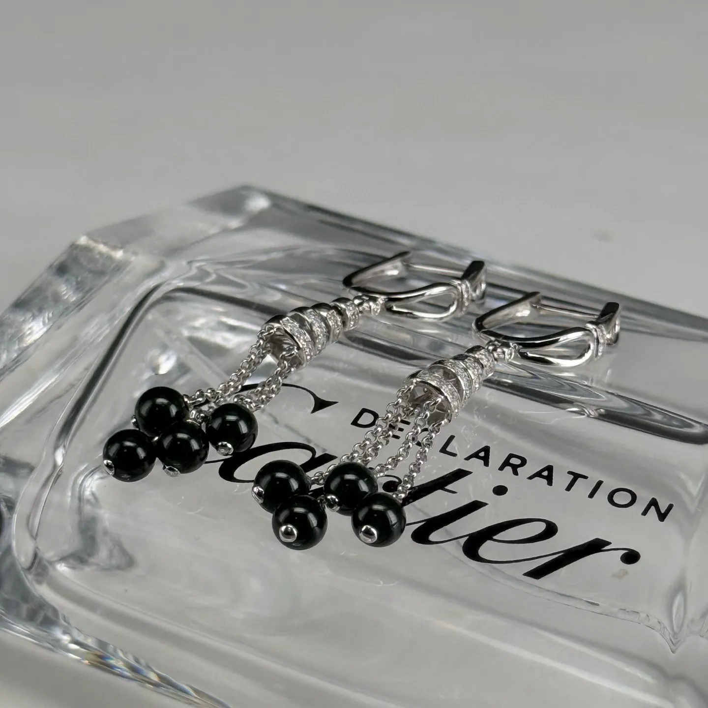 精品18k墨翠珠子耳坠 种好色正 黑度极好 打灯通透 油性十足 尺寸4.5