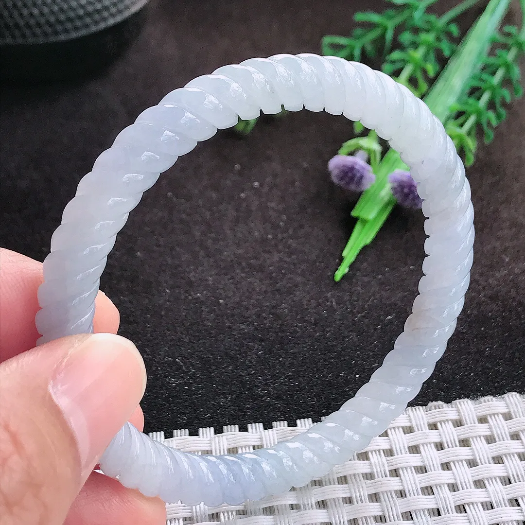 自然光54.5/7/7.5老坑精美冰润紫罗兰特色麻花手镯翡翠玉镯美人镯