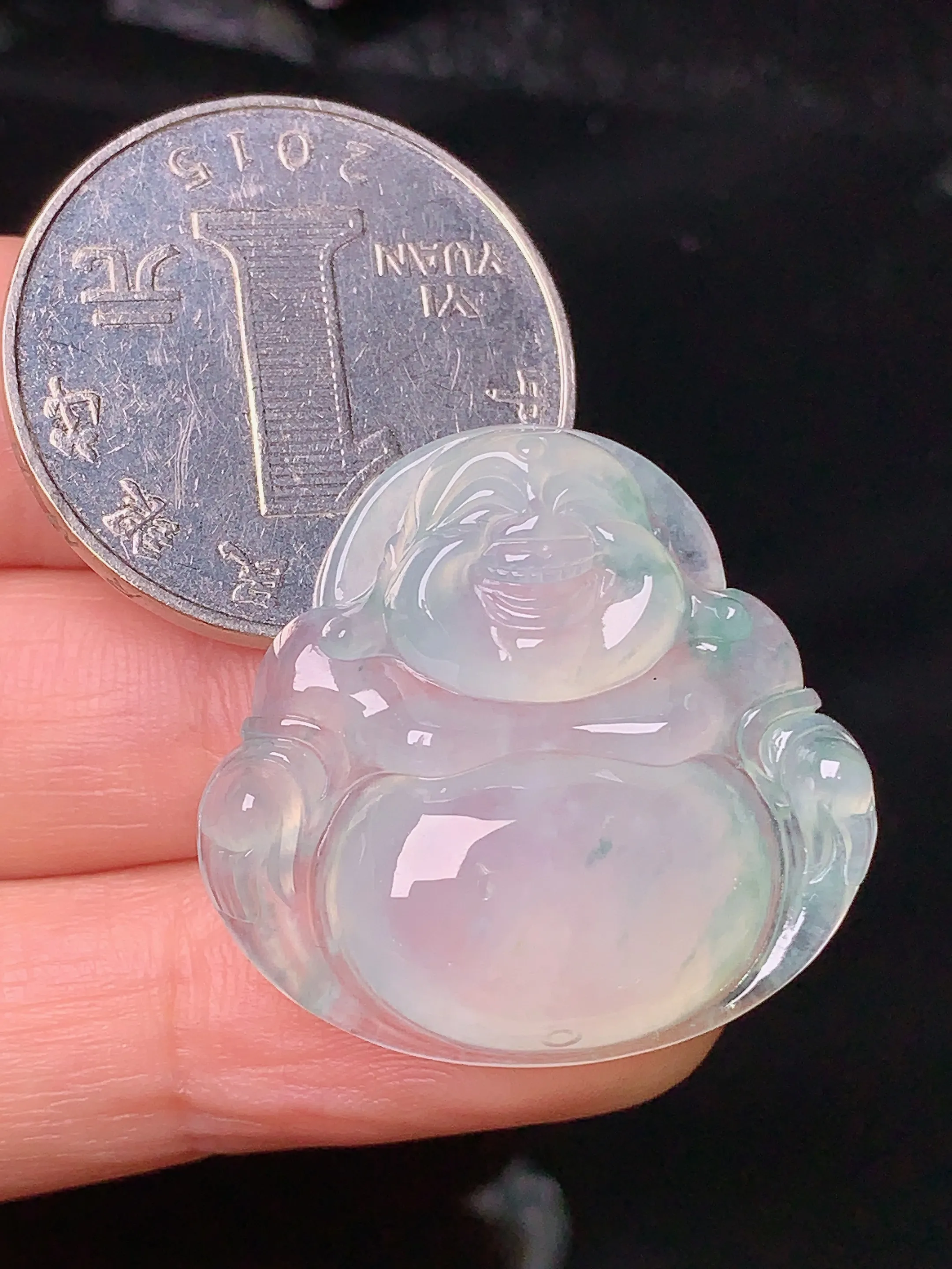 冰种佛公吊坠 玉质细腻 色泽清新艳丽 整体尺寸26.7*28.3*6