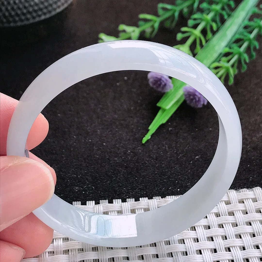 自然光51/11.2/4.8老坑冰纯起胶白月光小圈口手镯翡翠玉镯美人镯