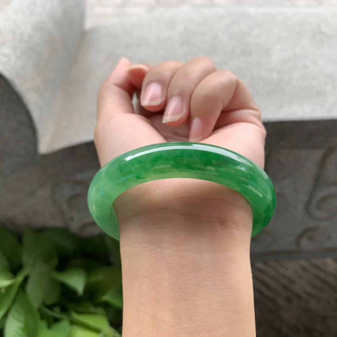 圈口 54.7-11.7-8.9  【芙蓉阳绿正圈手镯】正圈54 55可戴