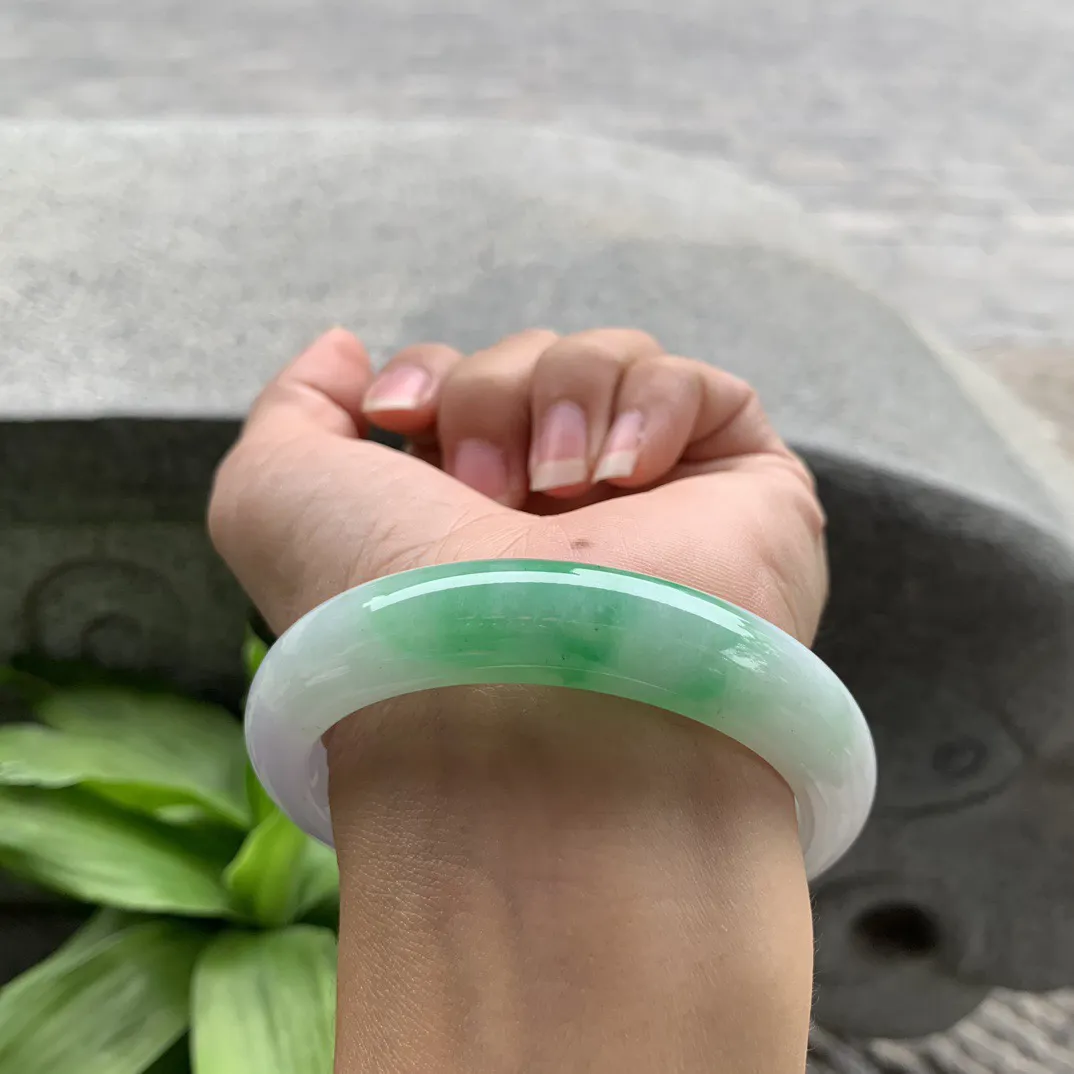 圈口57.4-12.6-8.7 【飘阳绿正圈手镯】正圈57 58可戴