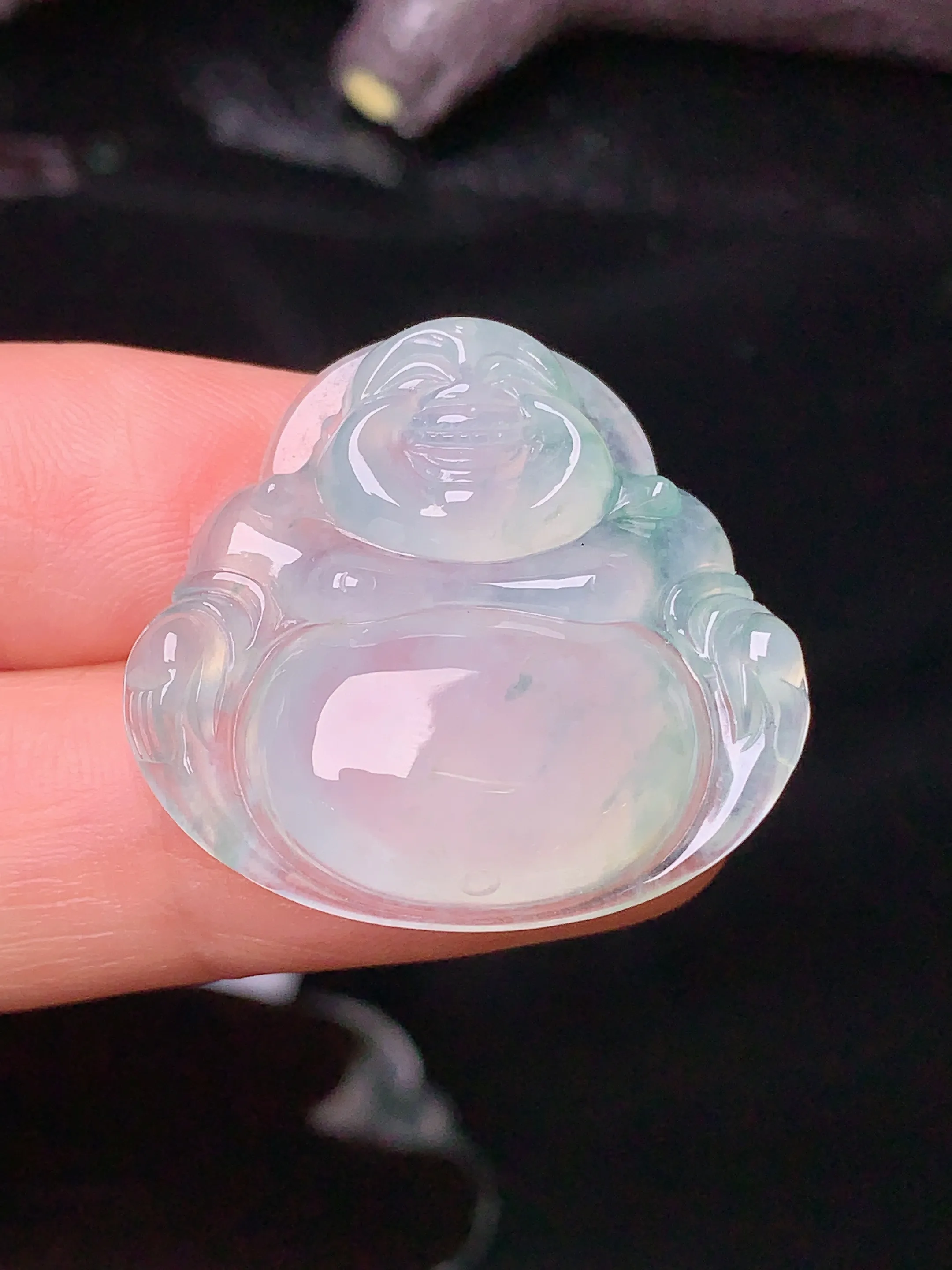 冰种佛公吊坠 玉质细腻 色泽清新艳丽 整体尺寸26.7*28.3*6