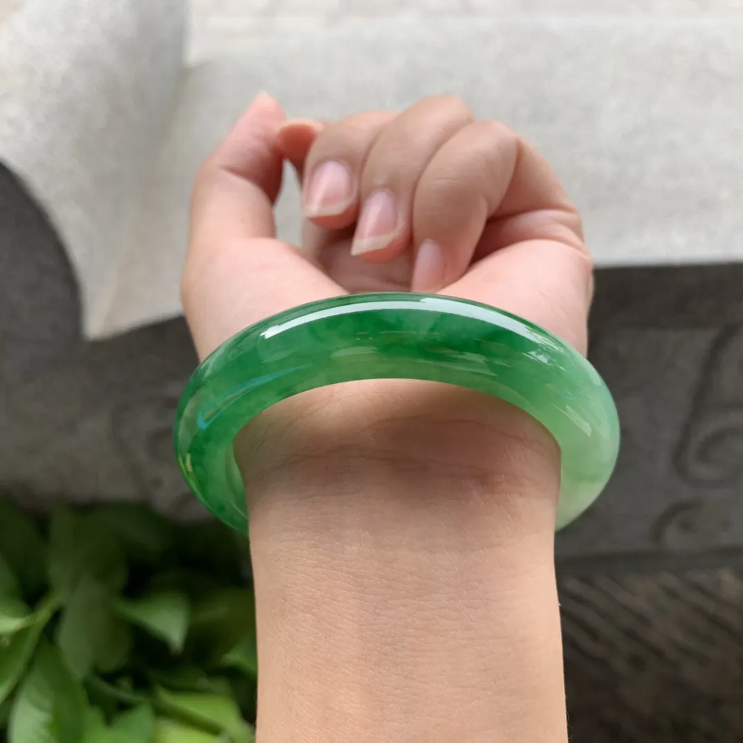圈口 54.7-11.7-8.9  【芙蓉阳绿正圈手镯】正圈54 55可戴