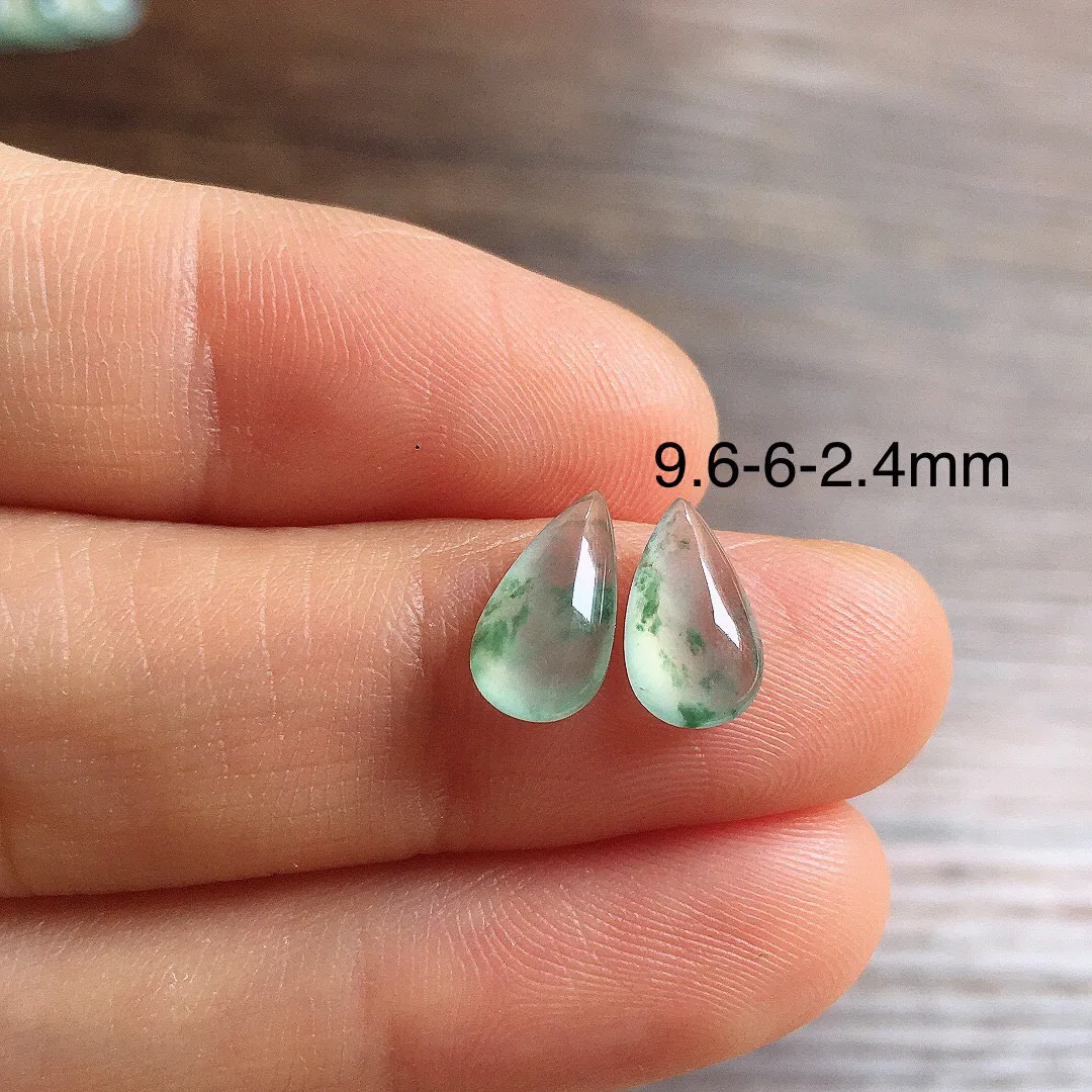 冰飘花水滴一对，镶嵌佳品，冰润细腻，种水足001 尺寸9.6*6*2.4