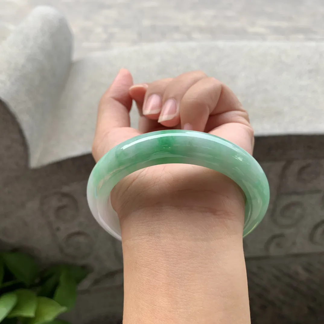 圈口57.8-12.6-9.6 【飘绿正圈手镯】正圈57 58可戴