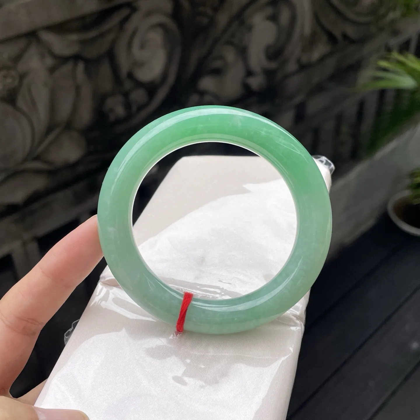 56圆条
带色，撷了满袖的春绿，翠色匀净如凝脂，戴在腕间，便是江南春色的温柔凝萃，