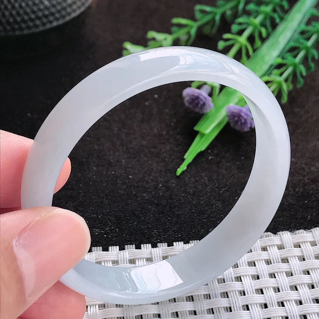 自然光51/11.2/4.8老坑冰纯起胶白月光小圈口手镯翡翠玉镯美人镯