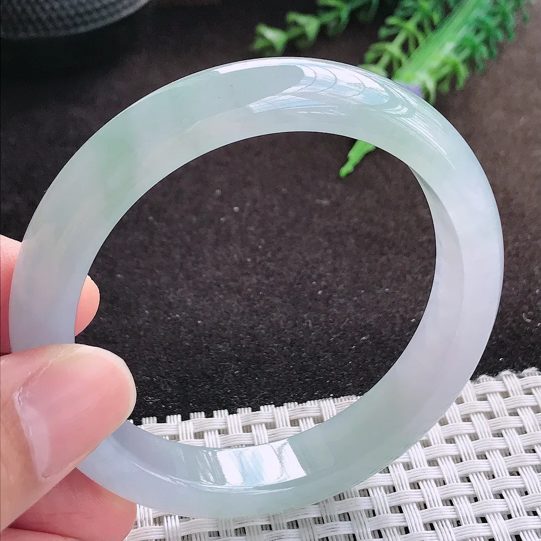 自然光56.5/12/8.1老坑冰透果冻胶冰纯手镯宽边翡翠玉镯美人镯