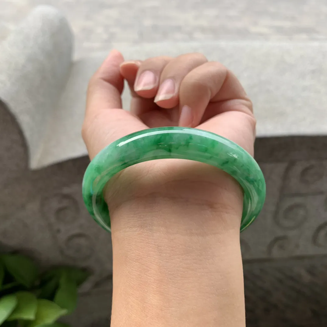 圈口56.4-12-7.8 【满绿正圈手镯】正圈56 57可戴