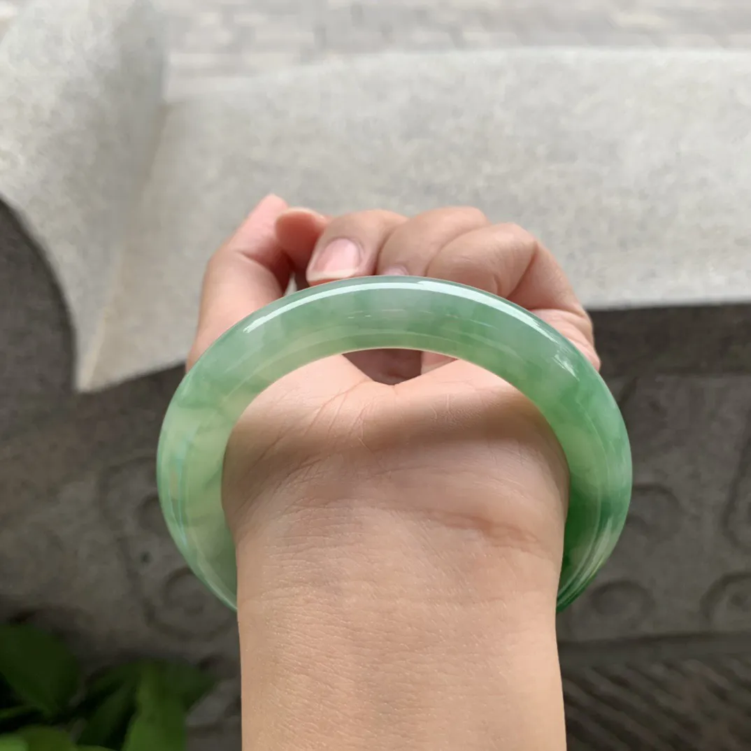 圈口56.4-11.2 【芙蓉绿圆条手镯】圆条56 57可戴