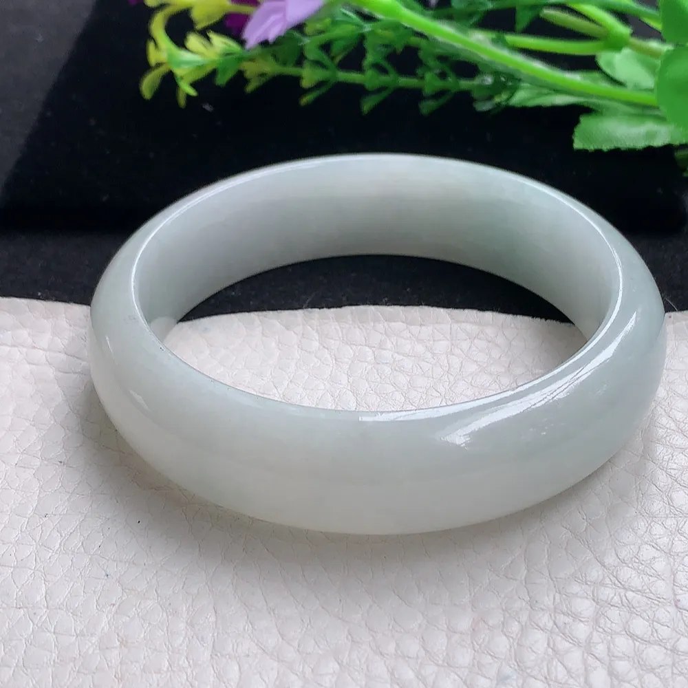 ll大圈口63*17.5*8.2轮胎镯 天然缅甸翡翠a货白月光大气宽边玉镯子 玉手环