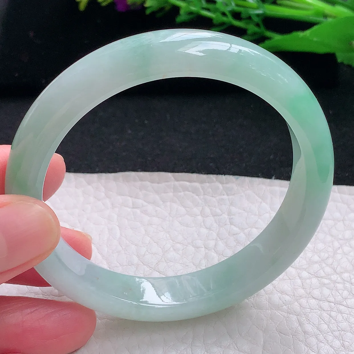 xx自然光57.5*12*7.8平安镯 天然缅甸翡翠a货冰飘绿宽边玉镯子 玉手环