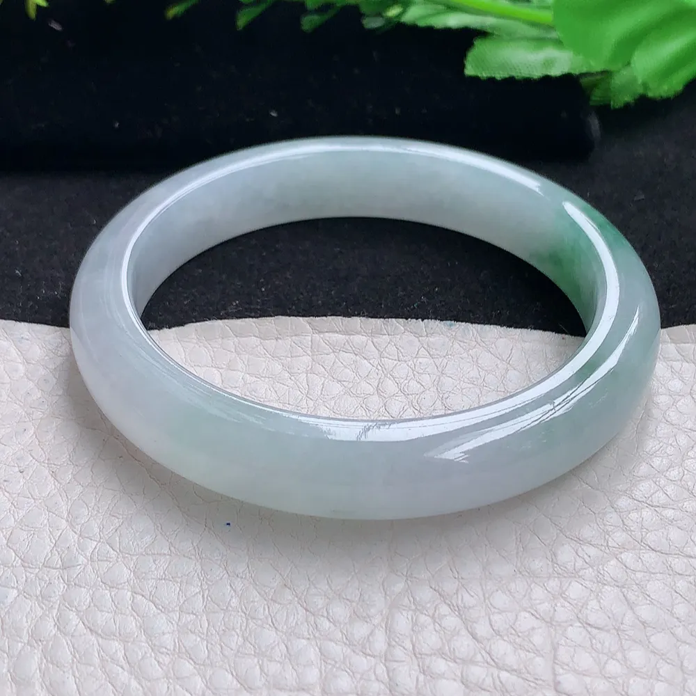 ll自然光57.5*11*7.8平安镯 天然缅甸翡翠a货飘冰飘花秀气宽边玉镯子 玉手环