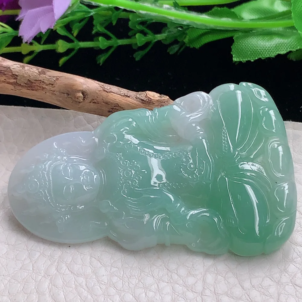 lz自然光68.8*43*6.5天然缅甸翡翠冰晴度母 玉观音玉吊坠 玉挂件