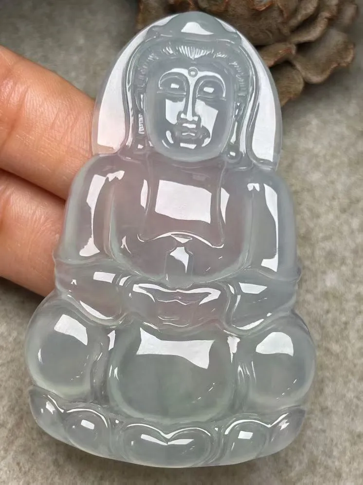 冰种【立体观音】吊坠，种水好，玉质细腻 ，卖相好
