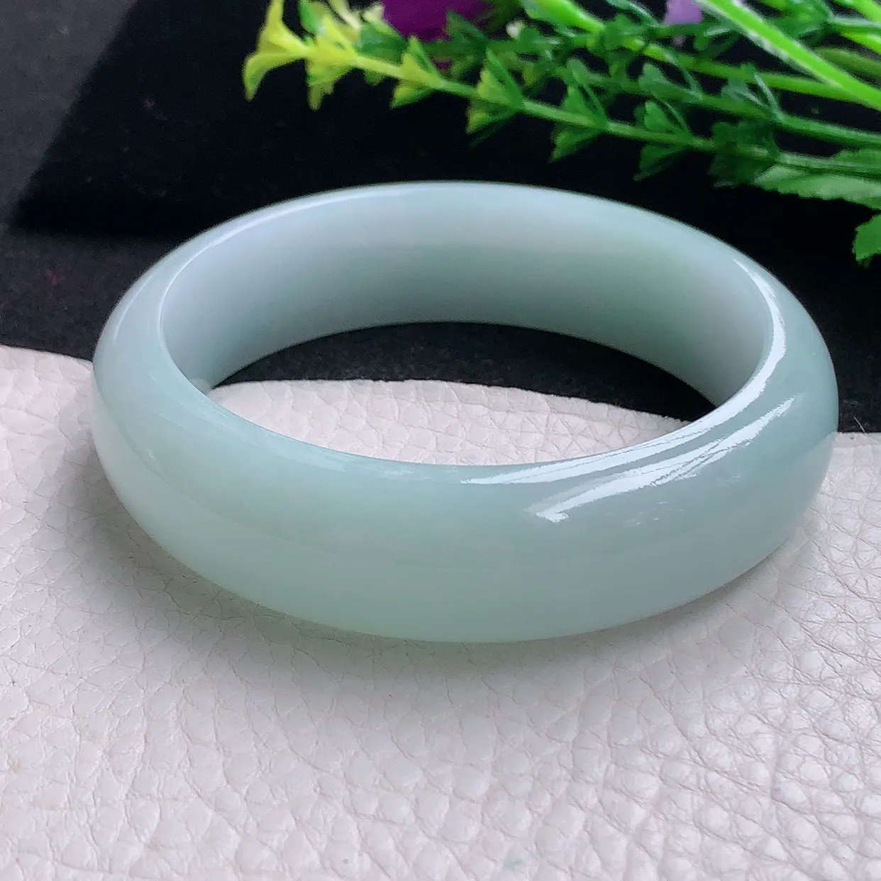 hy自然光58.5*17.3*8.8轮胎镯 天然缅甸翡翠a货水润浅绿厚装宽边玉镯子 玉手环