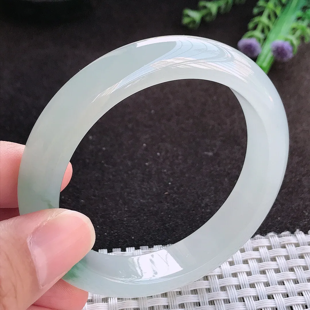 自然光56/12.9/8.3老坑冰透果冻胶冰飘花手镯宽边翡翠玉镯美人镯