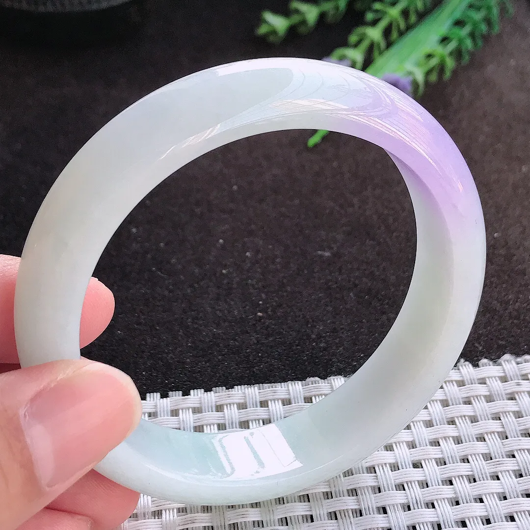 自然光58.5/14.6/8.2老坑精美冰润紫罗兰手镯宽边翡翠玉镯美人镯