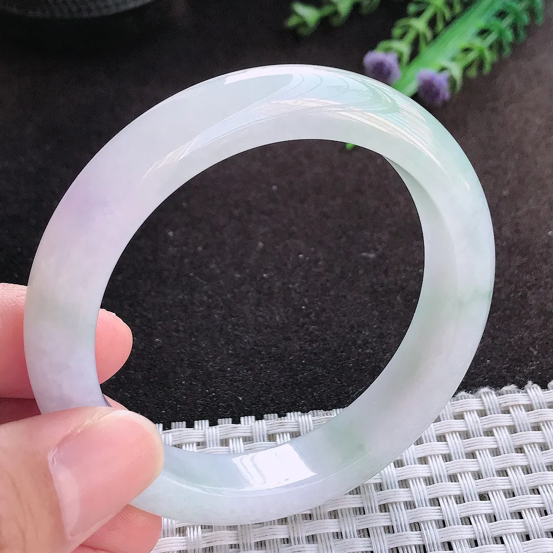 自然光55.5/12/8.6老坑秀气冰润飘花手镯宽边翡翠玉镯美人镯