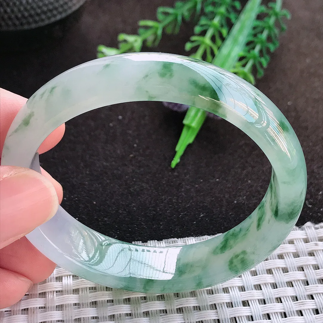 自然光54/47.8/14/7.2老坑冰透果冻胶冰飘花贵妃手镯翡翠玉镯美人镯