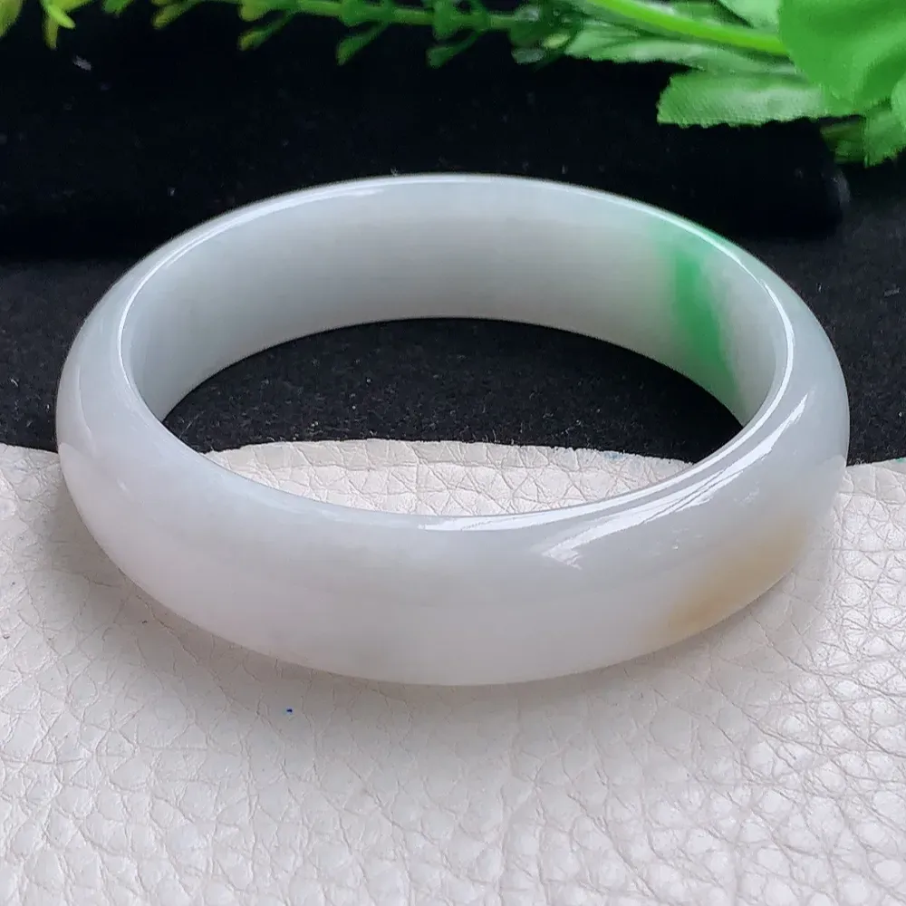 ll自然光55.5*15.2*7.5轮胎镯 天然缅甸翡翠a货黄加绿宽边玉镯子 玉手环