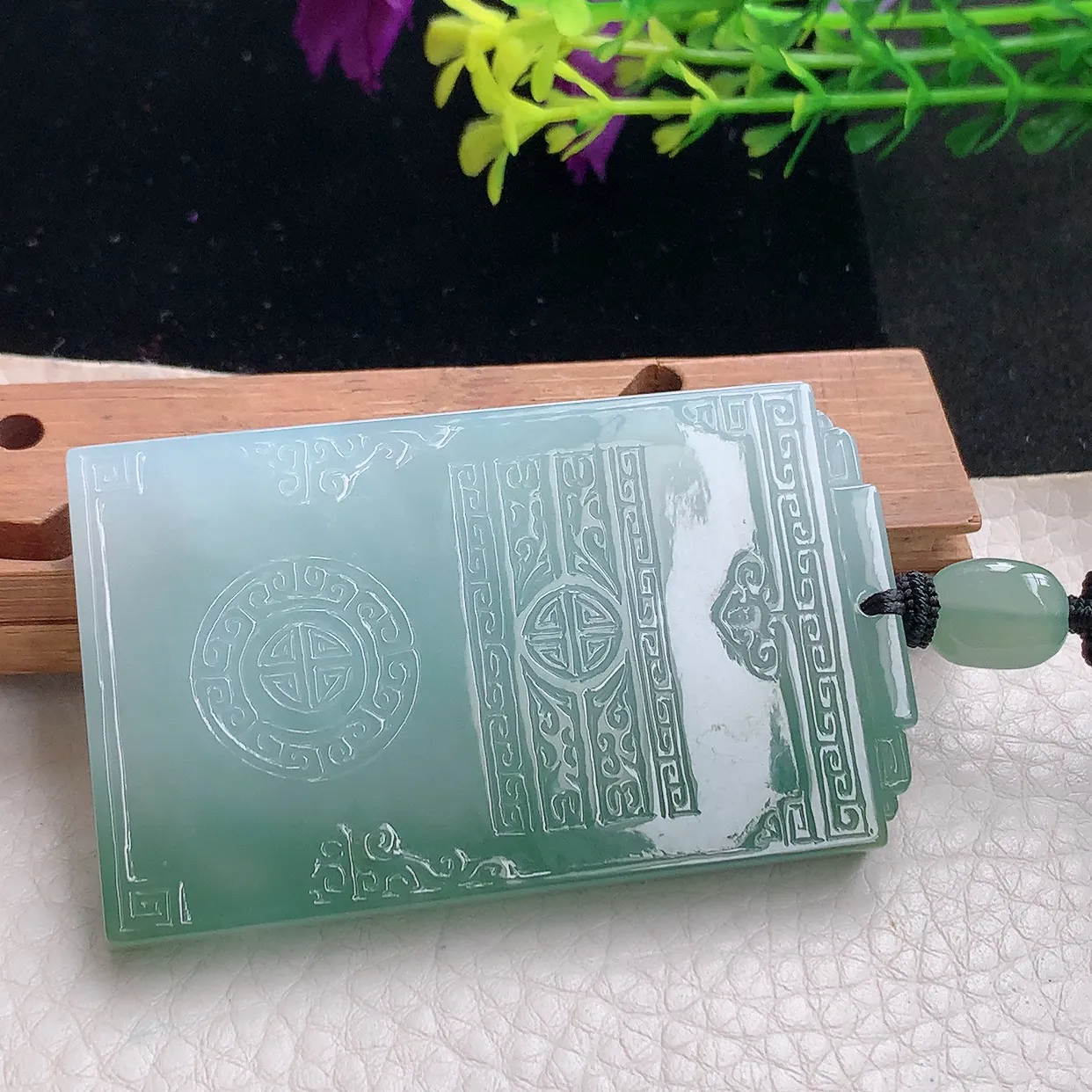 yl自然光65*47.8*6天然缅甸翡翠怀古款平安无事牌玉吊坠 玉挂件