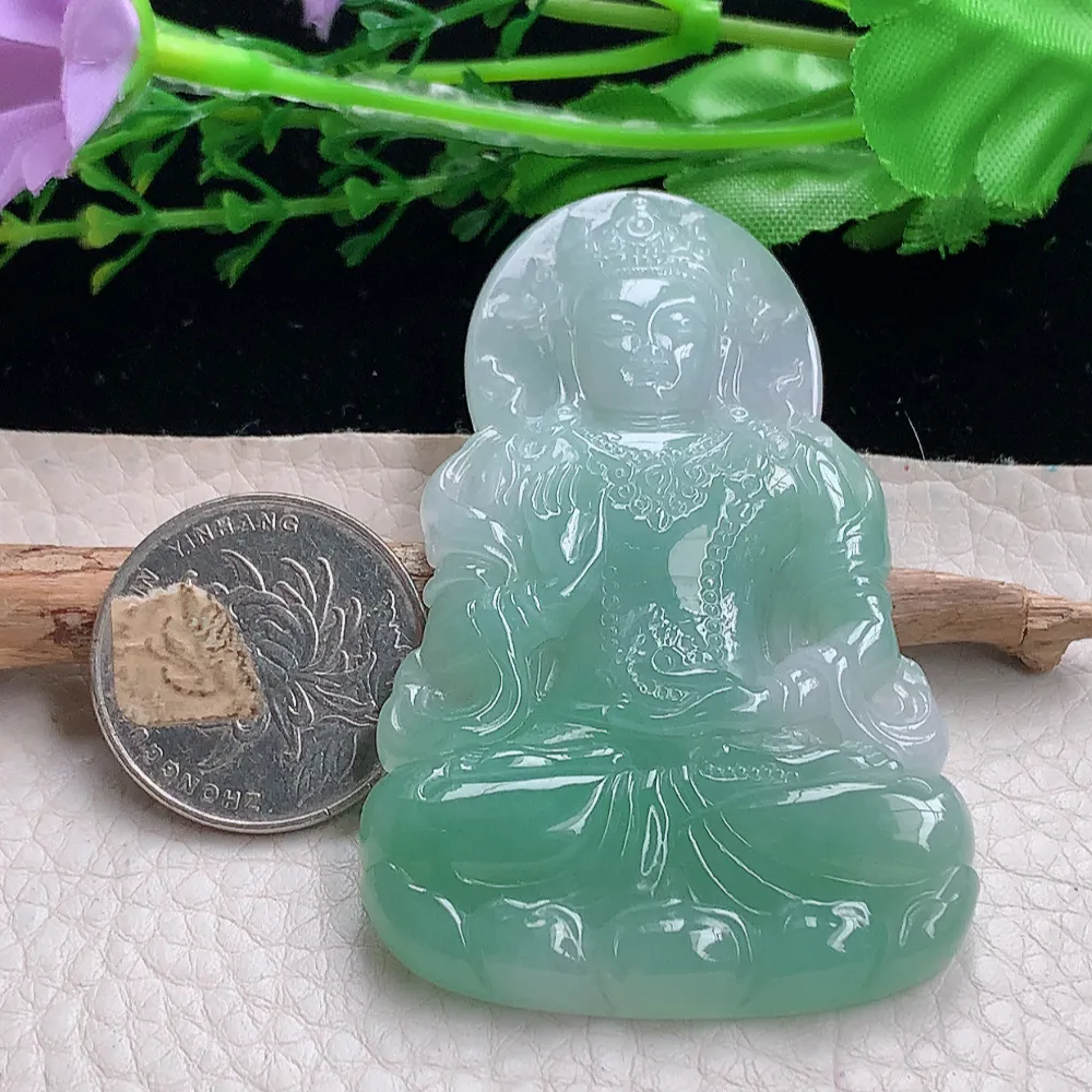 lz自然光68.8*43*6.5天然缅甸翡翠冰晴度母 玉观音玉吊坠 玉挂件
