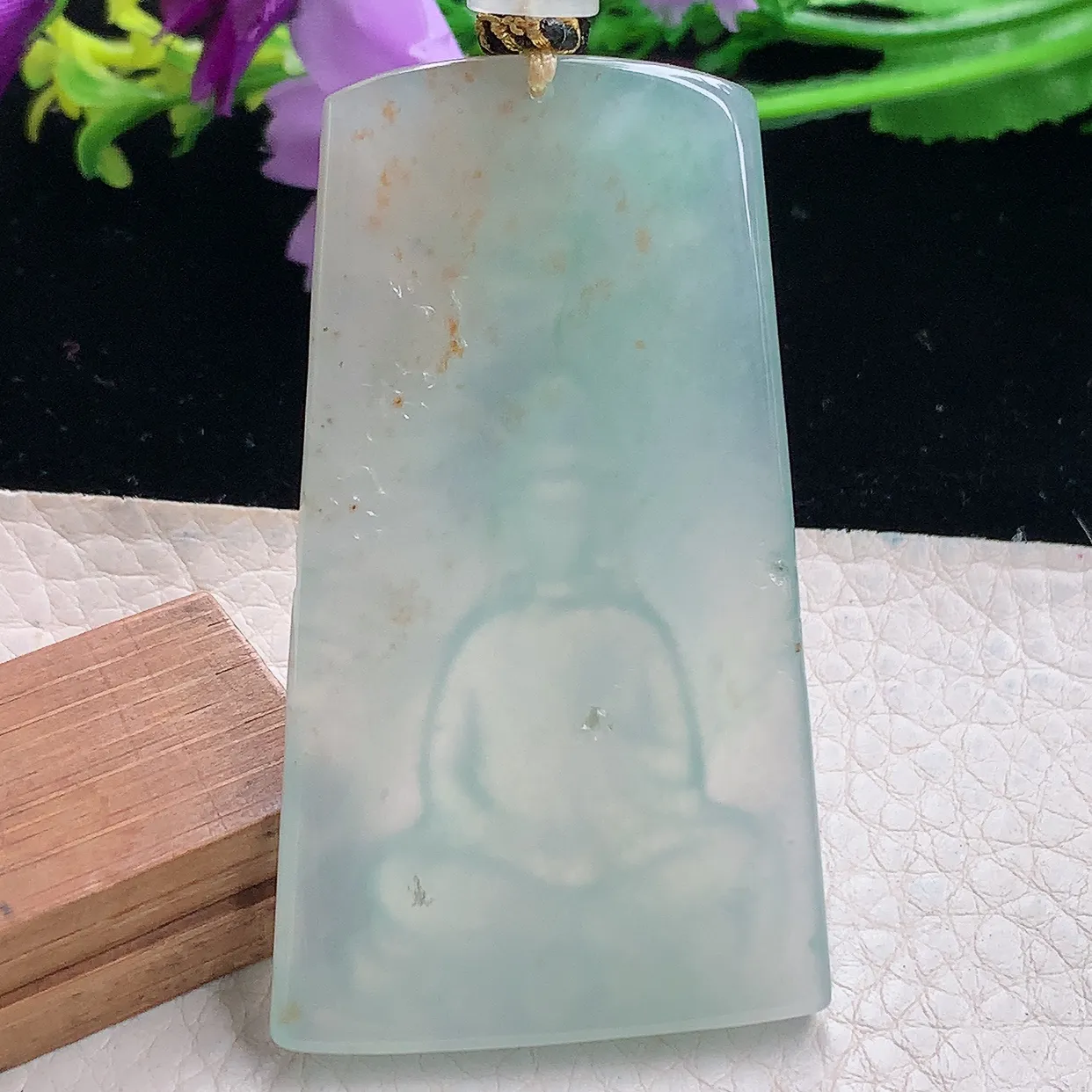 yl自然光65*48*6.3特色天然缅甸翡翠祥云瑞兆素面观音 玉观音玉吊坠 玉挂件