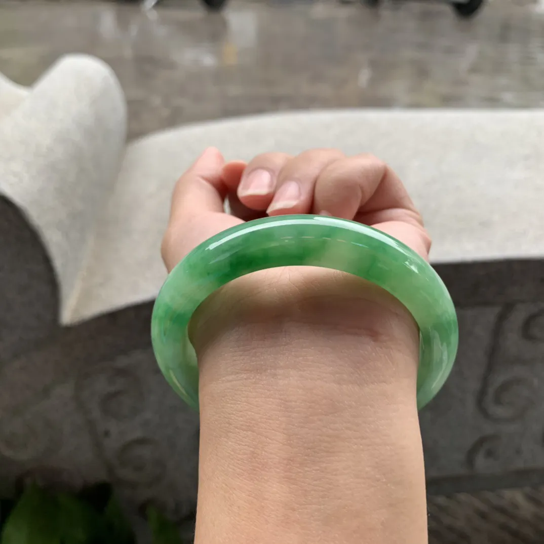 圈口 57.3-11.9-8.4【芙蓉绿正圈手镯】正圈57 58可戴
