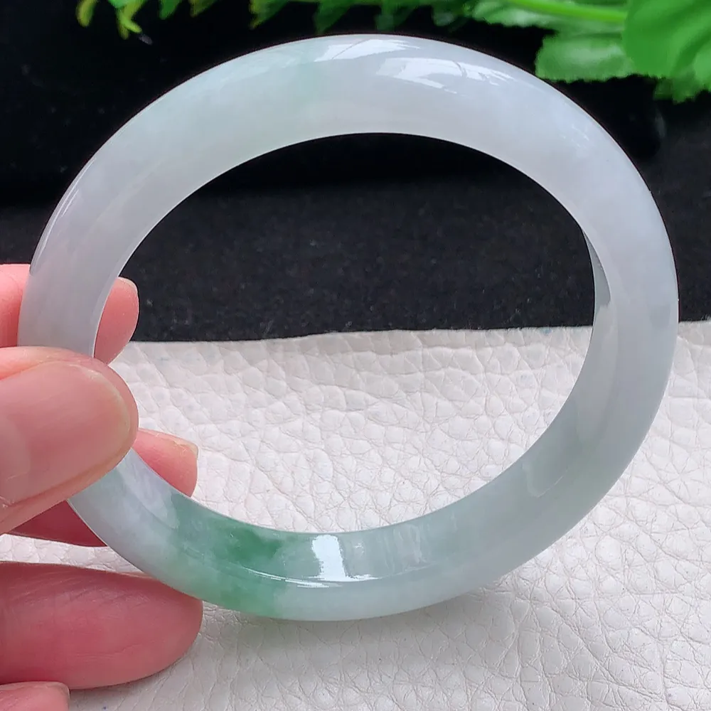 ll自然光57.5*11*7.8平安镯 天然缅甸翡翠a货飘冰飘花秀气宽边玉镯子 玉手环