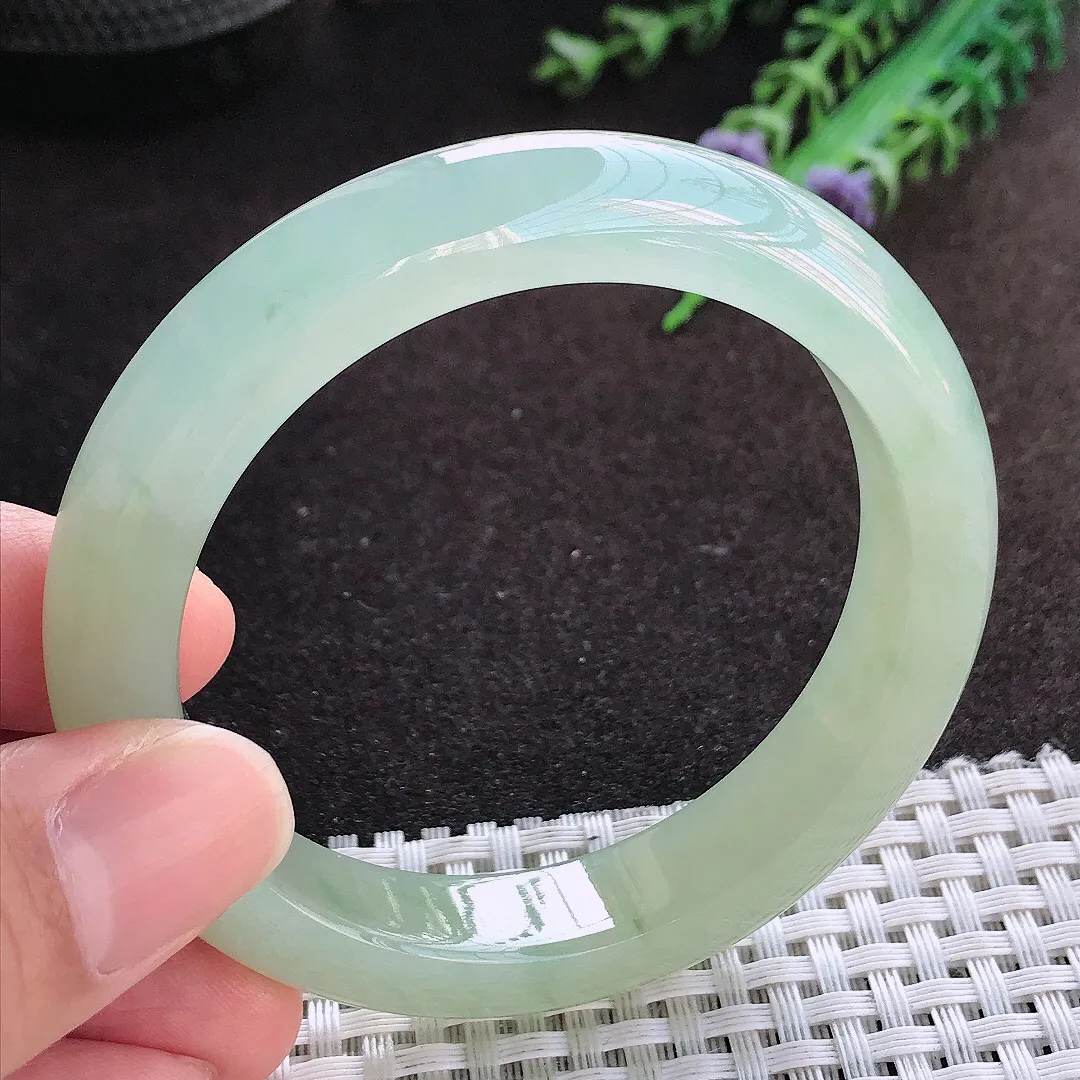 自然光54.5/11.8/8.8老坑冰胶果冻冰黄翡手镯宽边翡翠玉镯美人镯