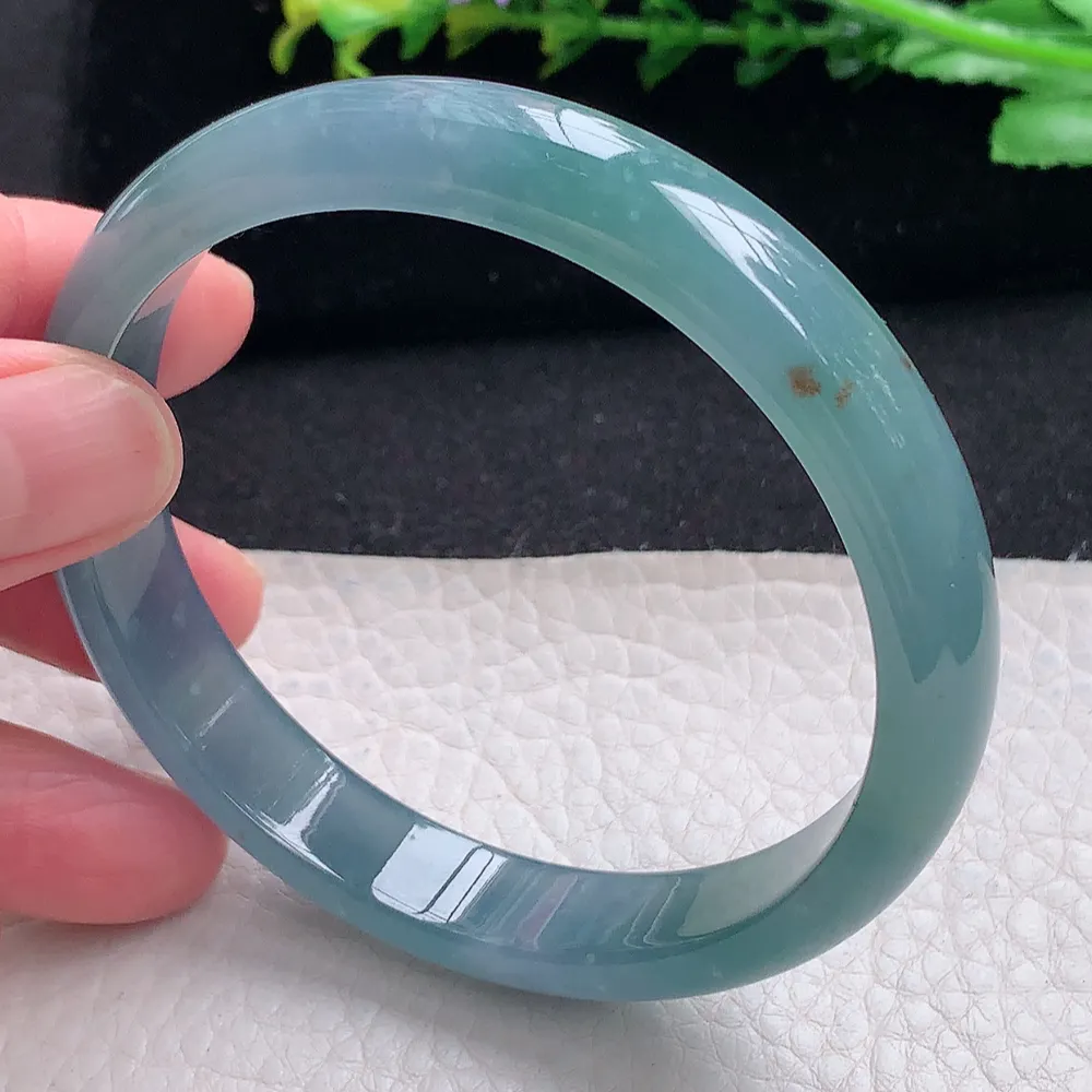 ll大圈口61*11.5*6.3平安镯 天然翡翠a货蓝水宽边玉镯子 玉手环