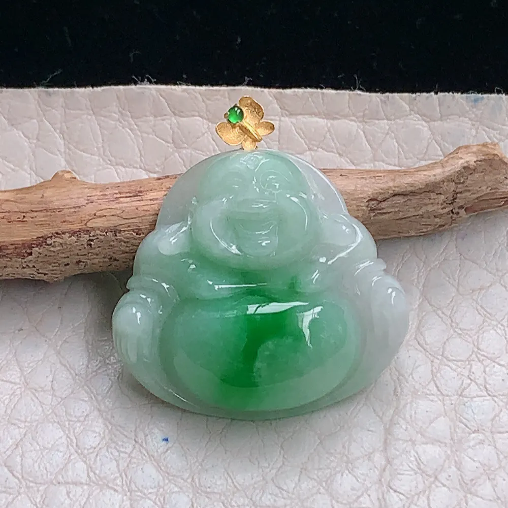 axm自然光23*28*6.8天然缅甸翡翠a货飘阳绿佛公 弥勒佛玉坠 玉挂件