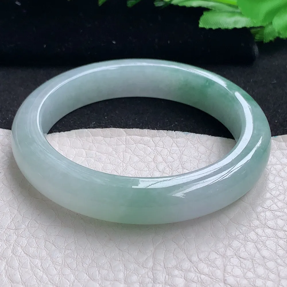 ll自然光55.5*11.7*8.5平安镯 天然缅甸翡翠a货冰飘花宽边玉镯子 玉手环