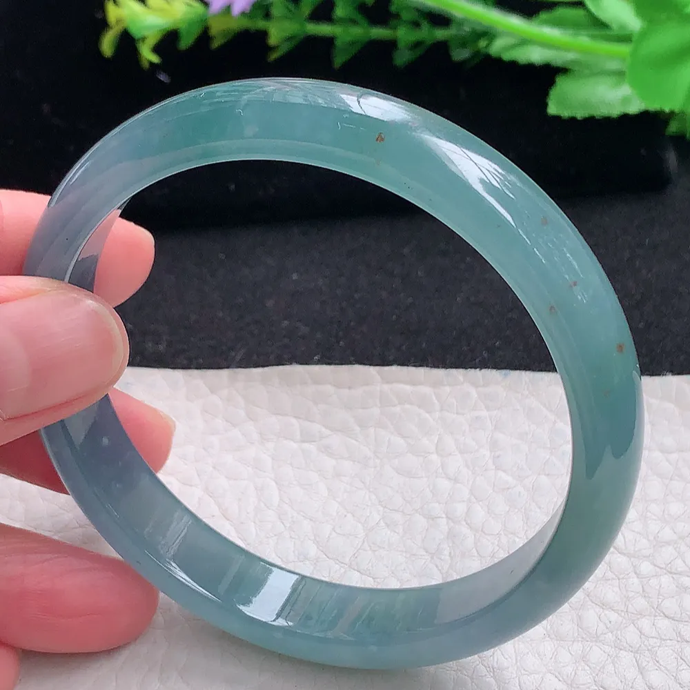 ll大圈口61*11.5*6.3平安镯 天然翡翠a货蓝水宽边玉镯子 玉手环