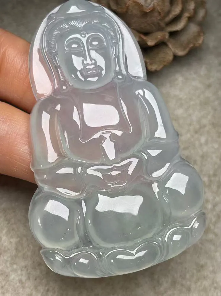 冰种【立体观音】吊坠，种水好，玉质细腻 ，卖相好