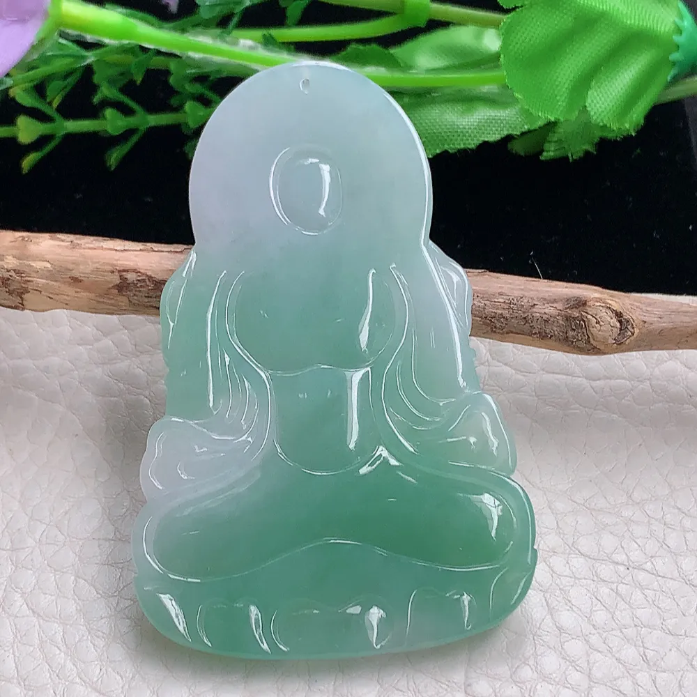 lz自然光68.8*43*6.5天然缅甸翡翠冰晴度母 玉观音玉吊坠 玉挂件