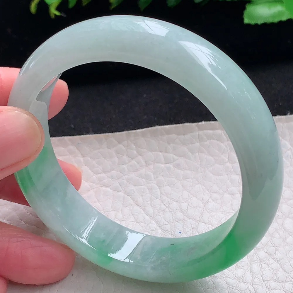 ll自然光55*14.2*7.8平安镯 天然缅甸翡翠a货飘阳绿宽边玉镯子 玉手环