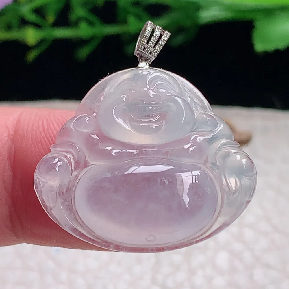 axm自然光24*28*5.7天然缅甸翡翠冰种弥勒佛 佛公玉吊坠 玉挂件