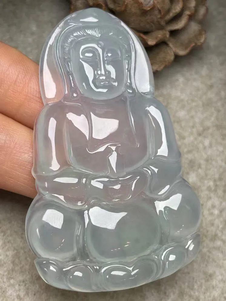 冰种【立体观音】吊坠，种水好，玉质细腻 ，卖相好