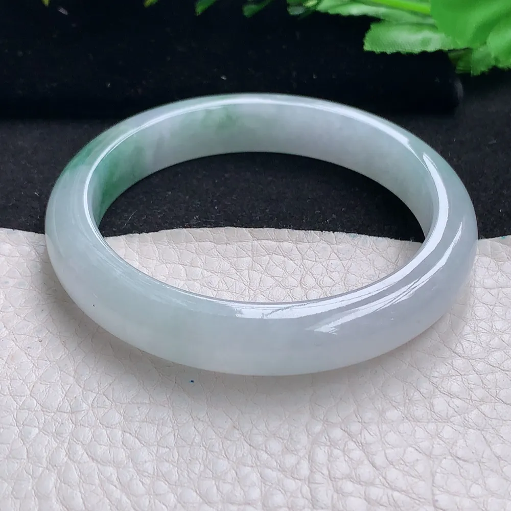 ll自然光57.5*11*7.8平安镯 天然缅甸翡翠a货飘冰飘花秀气宽边玉镯子 玉手环