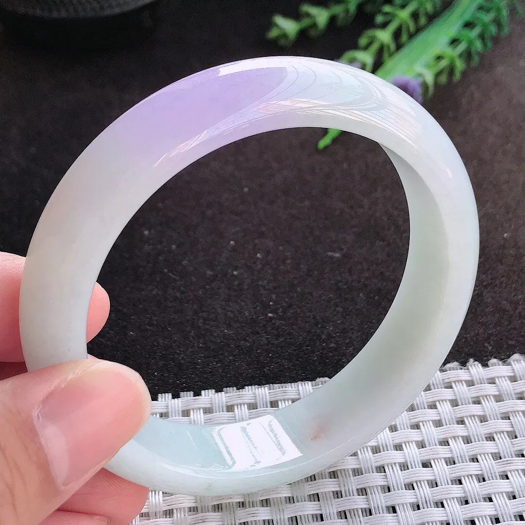 自然光58.5/14.6/8.2老坑精美冰润紫罗兰手镯宽边翡翠玉镯美人镯