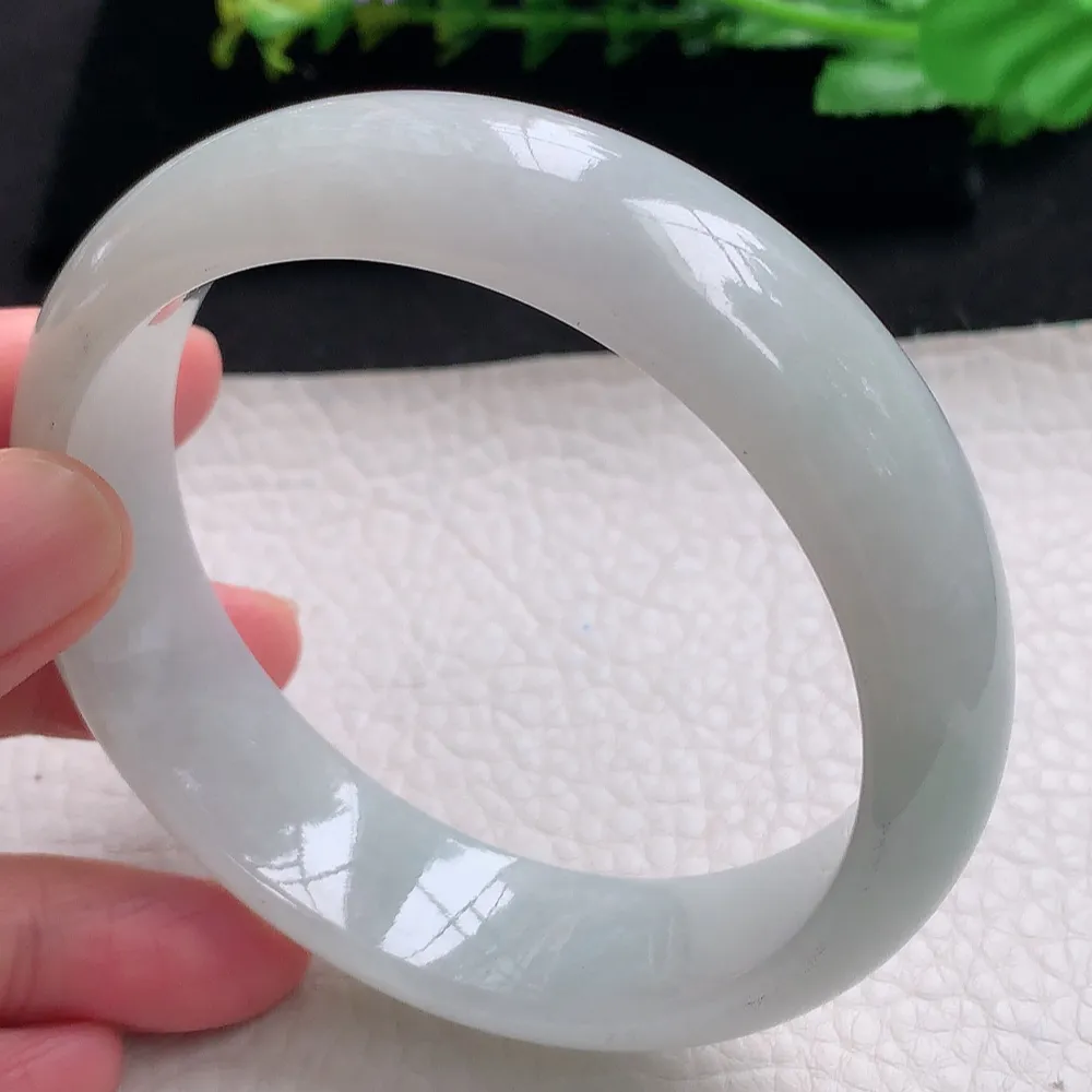 ll大圈口63*17.5*8.2轮胎镯 天然缅甸翡翠a货白月光大气宽边玉镯子 玉手环